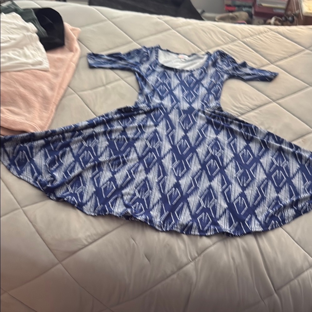 LuLaRoe Blue and White Fit and Flare Dress